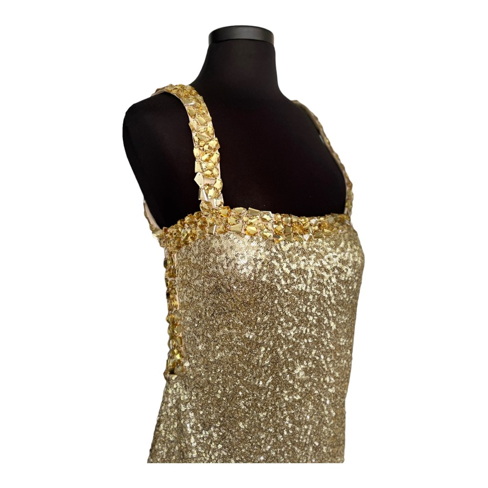 La Femme  Maxi Dress Open Back Gold Sequin Formal Dress Evening Gown Size 8 NWT